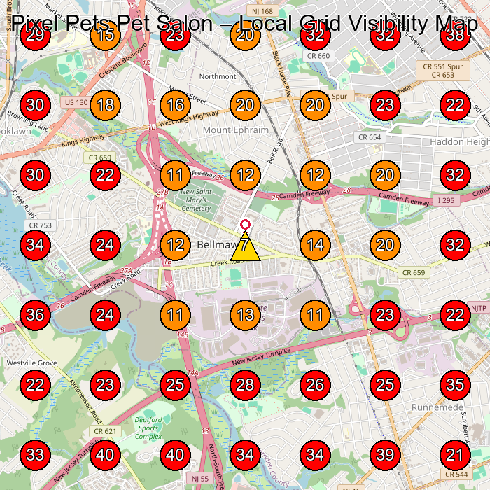 Pixel Pets Pet Salon GeoGrid visibility map for Woodworker in Barrington
